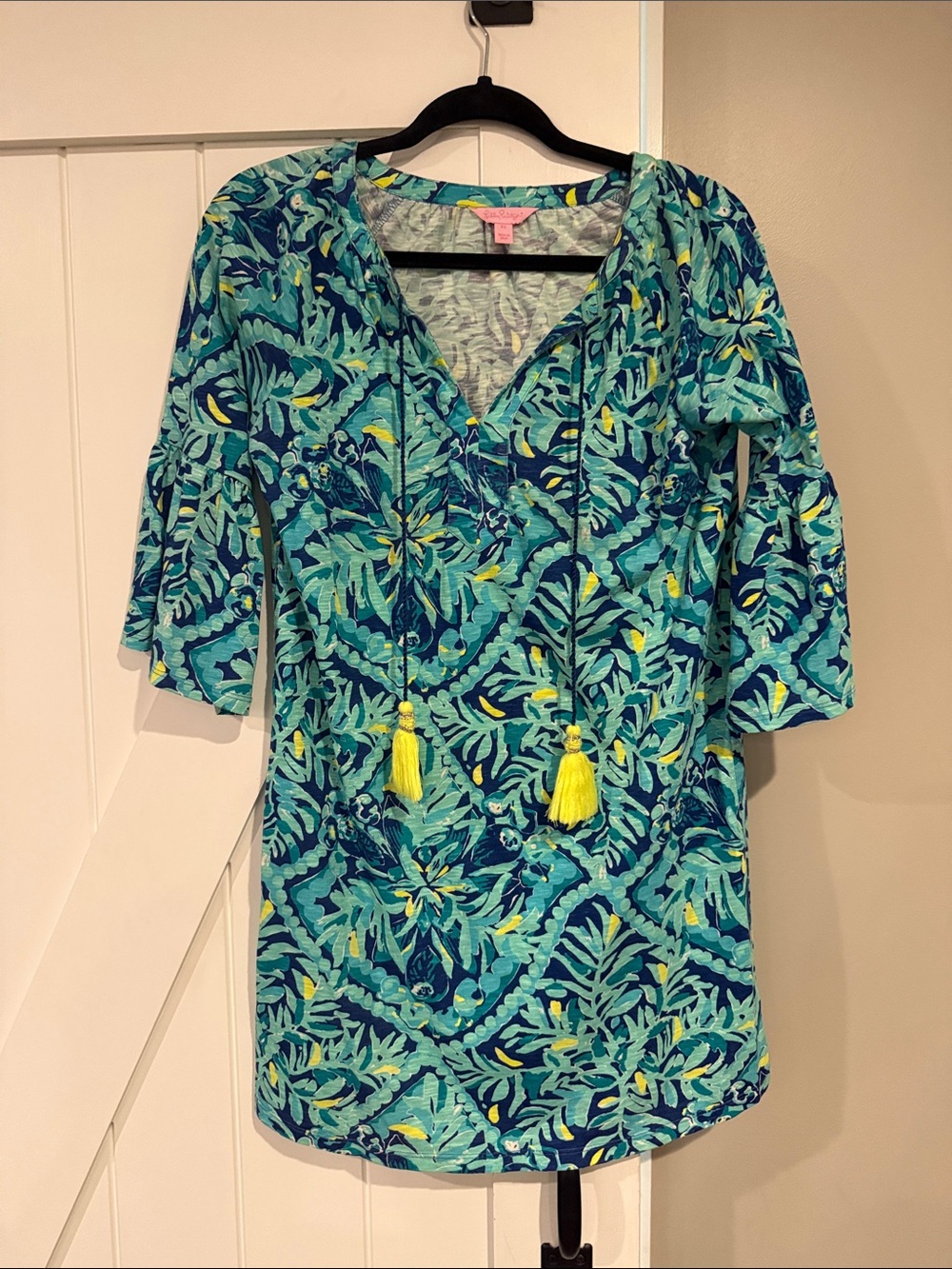 Lilly Pulitzer Tropical Print Tunic with Yellow Tassels